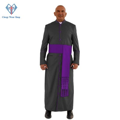 Sacred Black Clergy Robe with Roman Purple Trim