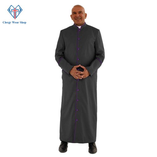 Sacred Black Clergy Robe with Roman Purple Trim