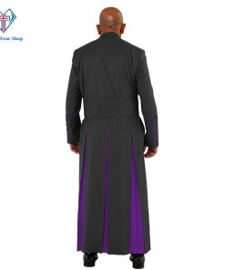 Sacred Black Clergy Robe with Roman Purple Trim