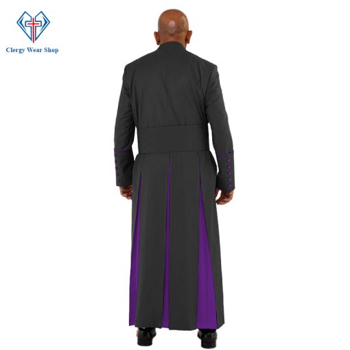 Sacred Black Clergy Robe with Roman Purple Trim