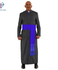 Sanctified Black Clergy Robe with Royal Blue Trim