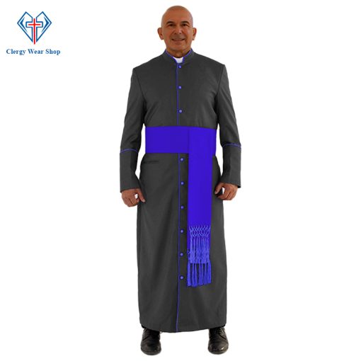 Sanctified Black Clergy Robe with Royal Blue Trim