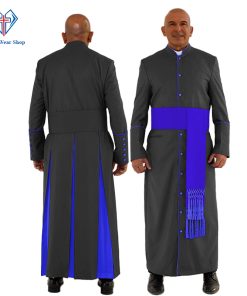 Sanctified Black Clergy Robe with Royal Blue Trim