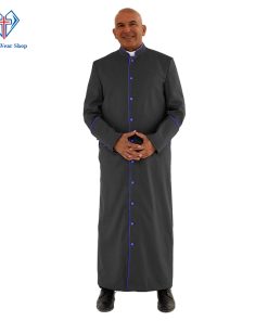 Sanctified Black Clergy Robe with Royal Blue Trim