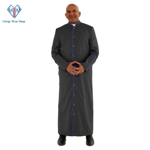 Sanctified Black Clergy Robe with Royal Blue Trim