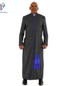 Sanctified Black Clergy Robe with Royal Blue Trim