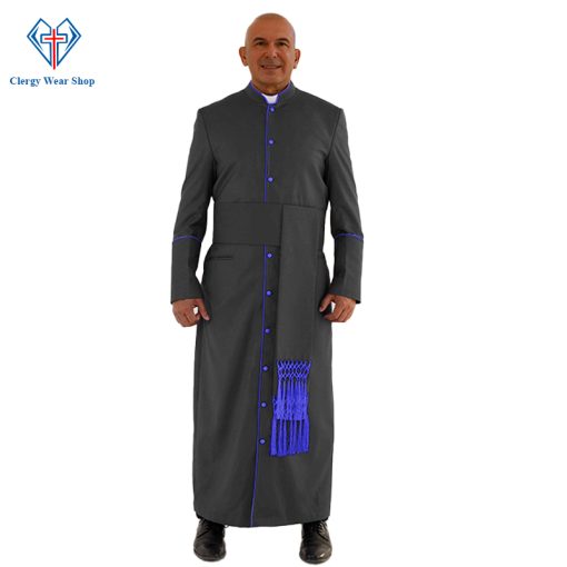 Sanctified Black Clergy Robe with Royal Blue Trim