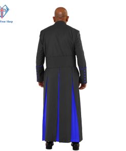 Sanctified Black Clergy Robe with Royal Blue Trim