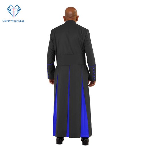 Sanctified Black Clergy Robe with Royal Blue Trim