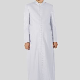 Classic White Men’s Cassock Tailored for Religious Services & Rituals