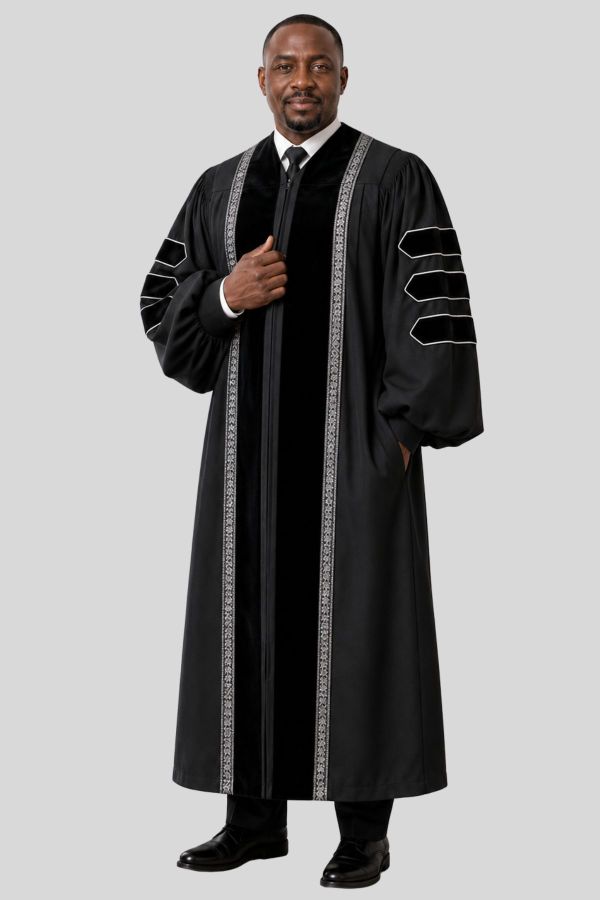 Black Pulpit Holy Clergy's Robe with Sophisticated Details