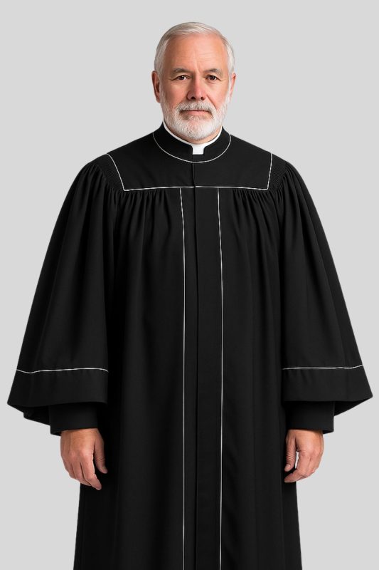 Black Pulpit Robe for Pastor with Stylish Details - Holy Clergy™