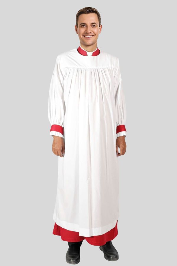 Traditional White Clergy Rochet with Pleated Sleeves