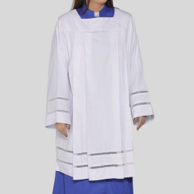 White Clergy Surplice for Women with Lace Trim Detail
