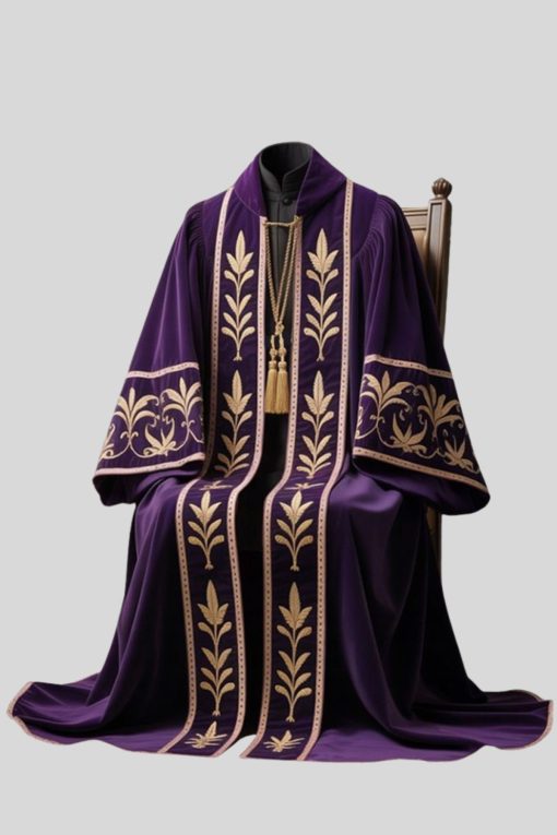 Embroidered Purple Clergy Robe with Golden Trim