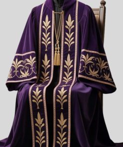 Embroidered Purple Clergy Robe with Golden Trim