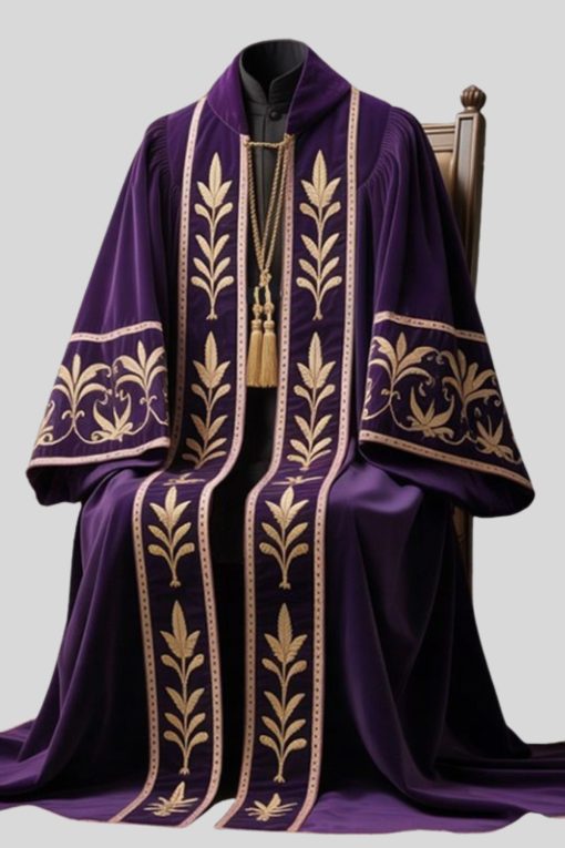 Embroidered Purple Clergy Robe with Golden Trim
