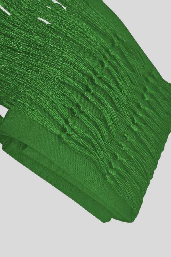 Green Cincture Belt with Knotted Fringe Finish