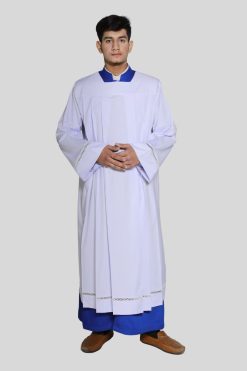 Liturgical Alb with Lace and Square Neck for Men