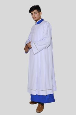 Liturgical Alb with Lace and Square Neck for Men