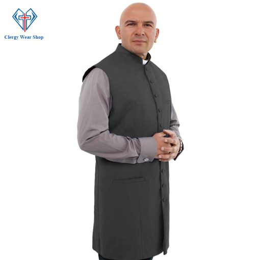 Long Black Clergy Vest for Sunday Worship