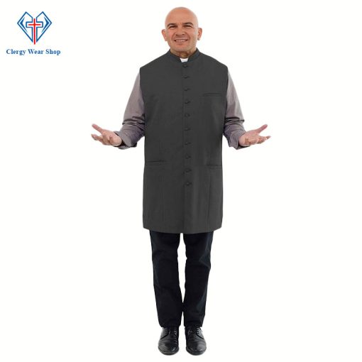 Long Black Clergy Vest for Sunday Worship
