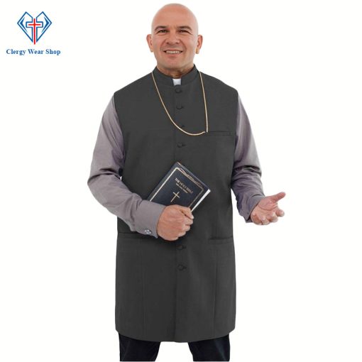 Long Black Clergy Vest for Sunday Worship