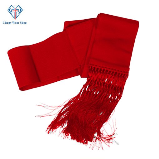 Red Cincture Belt with Knotted Fringes