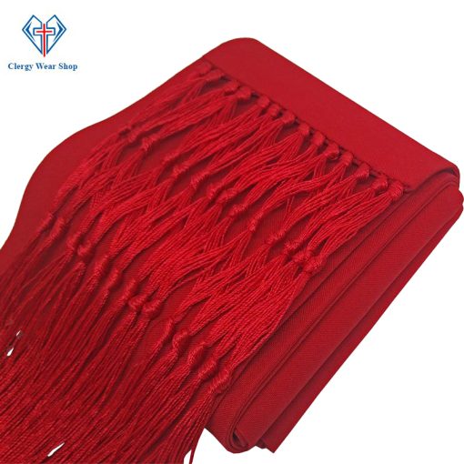 Red Cincture Belt with Knotted Fringes
