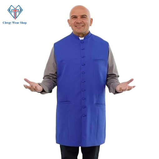 Royal Blue Long Clergy Vest for Graceful Leadership