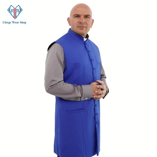 Royal Blue Long Clergy Vest for Graceful Leadership
