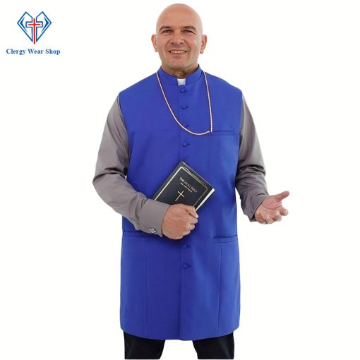 Royal Blue Long Clergy Vest for Graceful Leadership