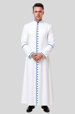 Men's White Cassock with Blue Trim
