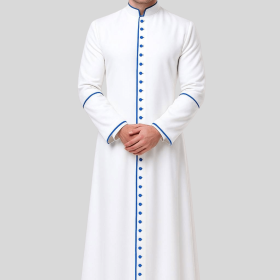 Men's Classic White Cassock with Blue Trim 