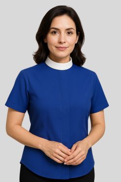Neckband Women Clerical Shirt in Royal Blue