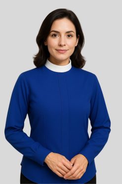 Neckband Women Clerical Shirt in Royal Blue