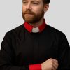 Tab Collar Black Clergy Shirts with Red Cuff