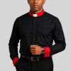 Tab Collar Black Clergy Shirts with Red Cuff