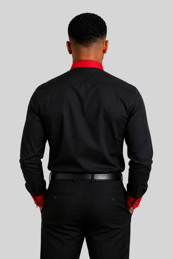 Tab Collar Black Clergy Shirts with Red Cuff