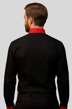 Tab Collar Black Clergy Shirts with Red Cuff