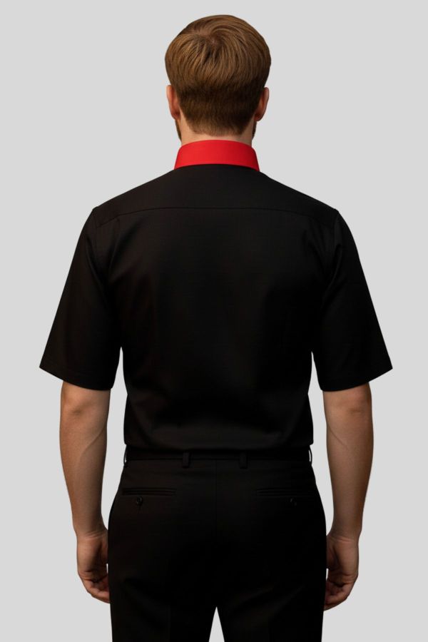 Tab Collar Black Clergy Shirts with Red Cuff