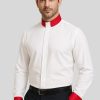 Luxury White Clergy Shirt with Tab Collar & Red French Cuffs