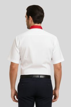 Luxury White Clergy Shirt with Tab Collar & Red French Cuffs