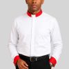 Luxury White Tab Collar Clergy Shirt with Red French Cuffs