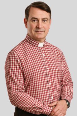 Elegant Red Plaid Tab Collar Clergy Shirt for Men