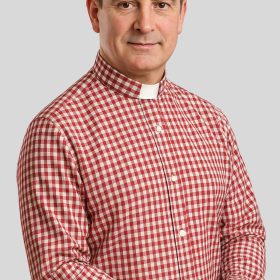 Elegant Tab Collar Red Plaid Clergy Shirt for Men