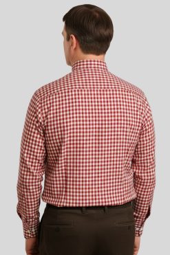 Tab Collar Red Plaid Clergy Shirt for Men