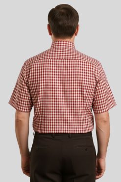 Tab Collar Red Plaid Clergy Shirt for Men