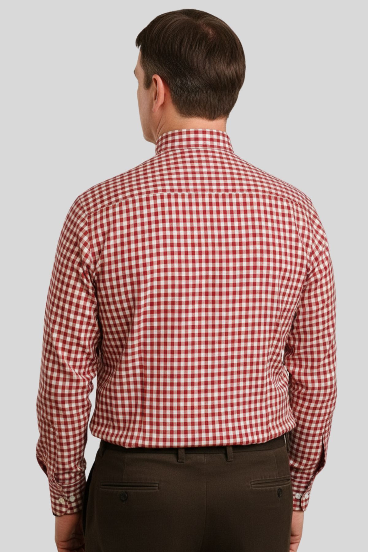 Tab Collar Red Plaid Clergy Shirt for Men Backside Tab Collar Red Plaid Clergy Shirt for Men