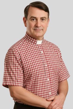 Tab Collar Red Plaid Clergy Shirt for Men